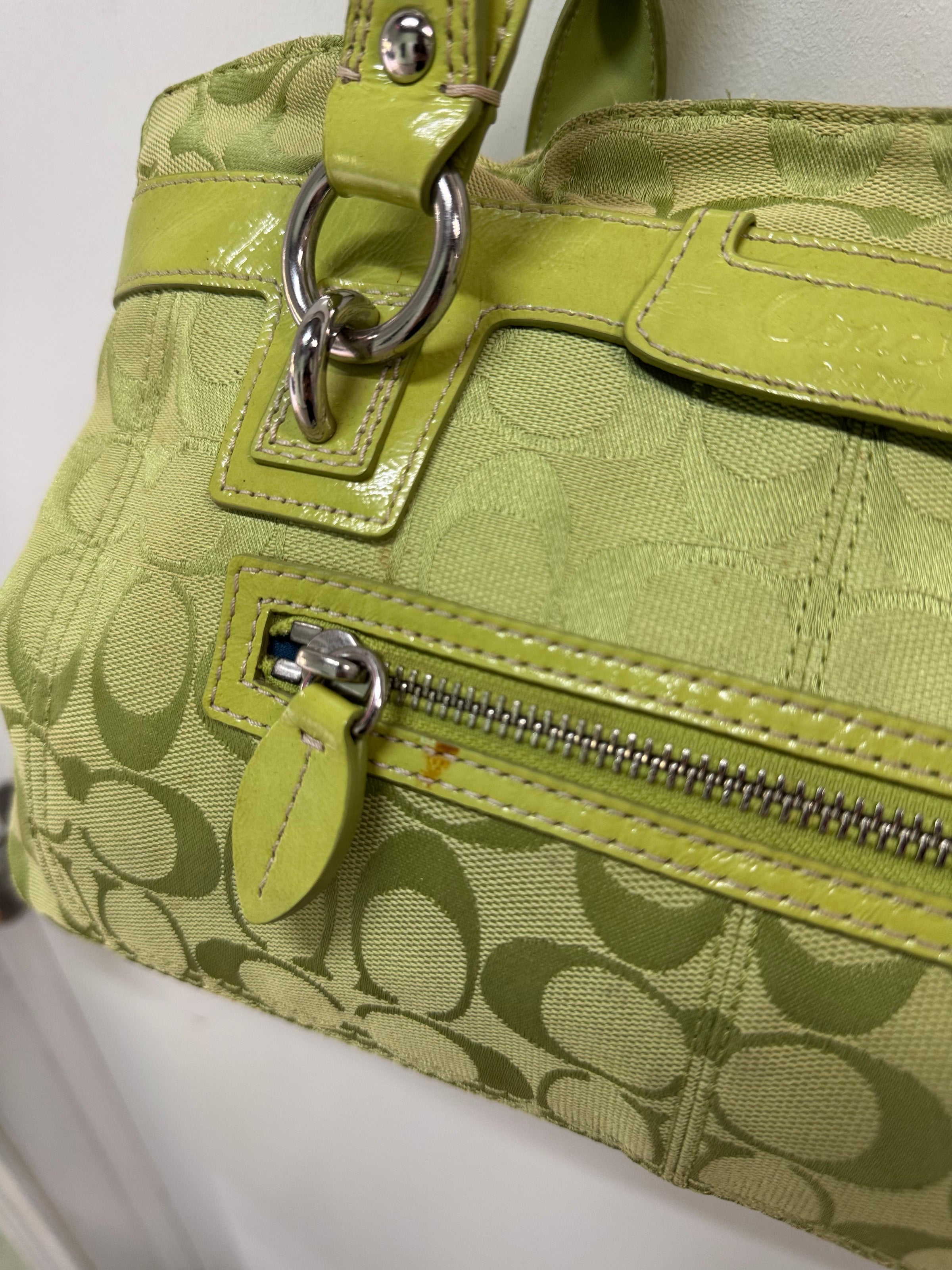 バッグ COACH Signature Satchel Bag Lime Green Lime Green Coach Satchel | Deep Dive Vintage
